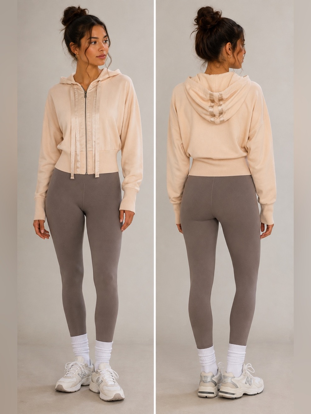 Jonathan Simkhai Pale Blush Satin Trim Zip Crop Hoodie 100% Cotton Size Medium